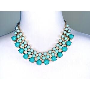 Vintage Gold Tone DressBerry Turquoise Blue & Tiffany Blue Stone Bib Necklace